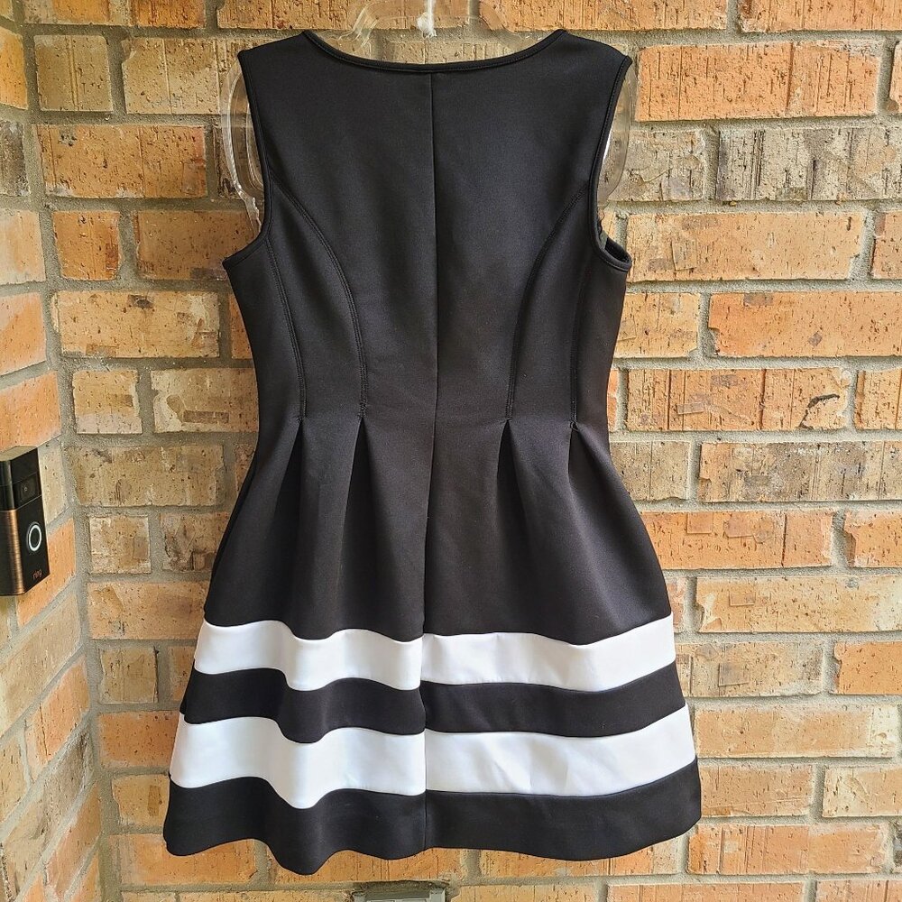 APT 9 Mini Dress Fit-n-Flare Pleated Sleeveless Black White Size L Petite PL - Picture 4 of 8